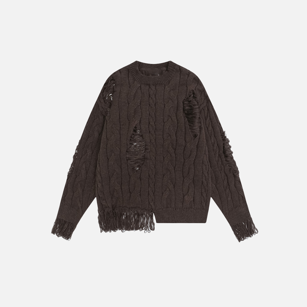 Lazy Style Crochet Ripped Crewneck Sweater - Luxuryurbanwear