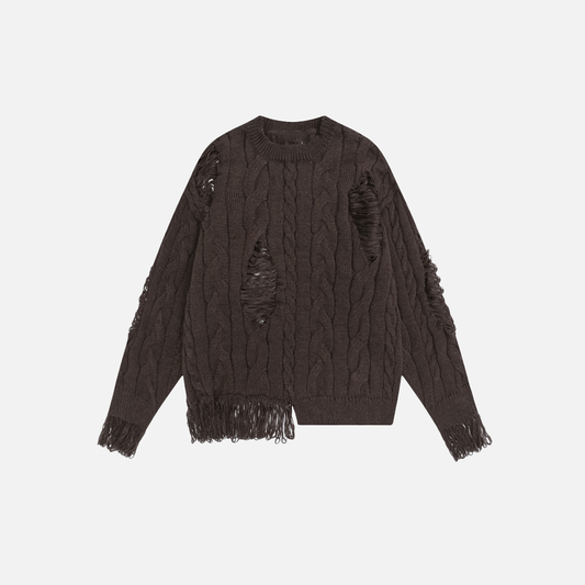 Lazy Style Crochet Ripped Crewneck Sweater - Luxuryurbanwear