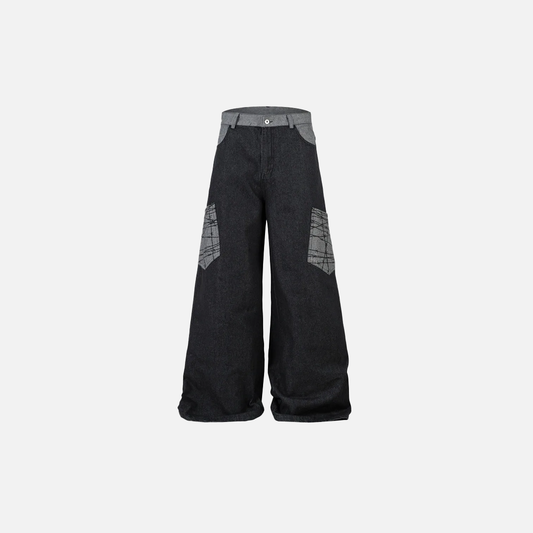 Vintage Distressed Wide Leg Denim Cargo Jeans - Luxuryurbanwear