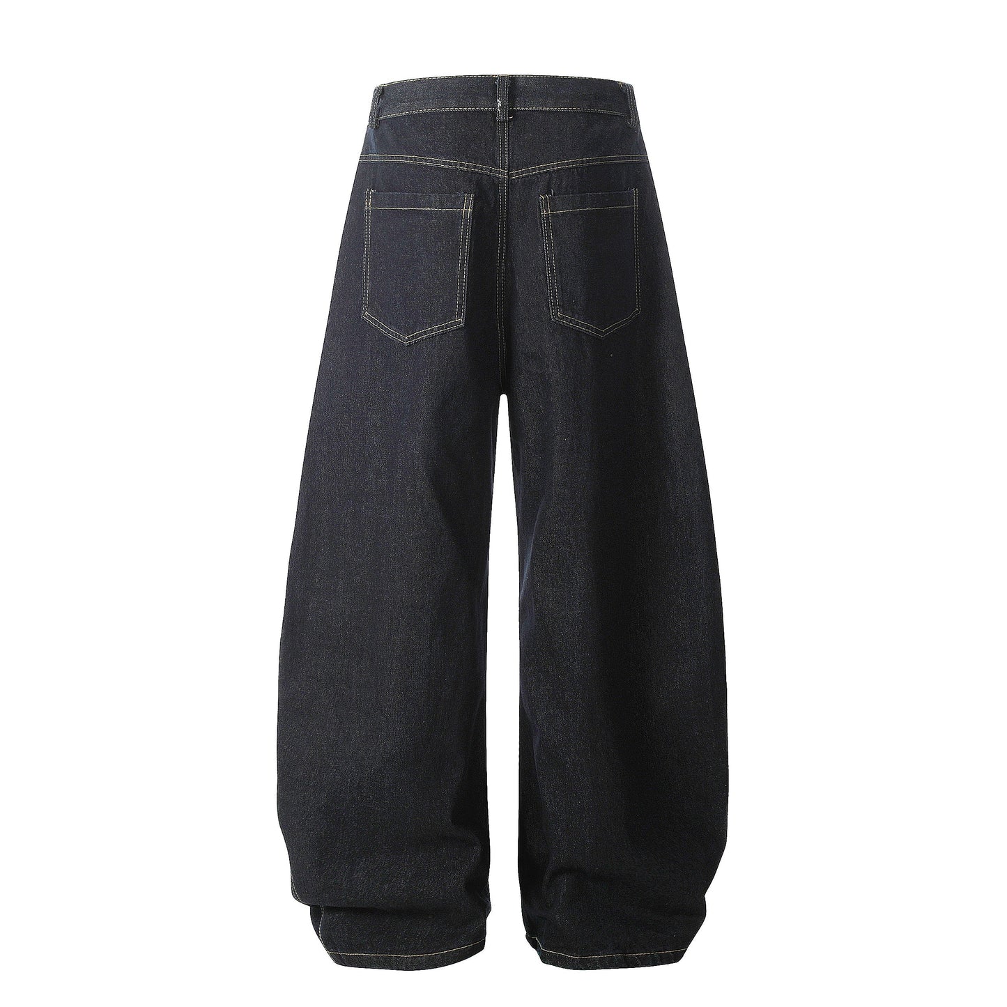 Gingham Tie Barrel Baggy Jeans - Sculptural Gingham Detail Denim | LuxuryUrbanwear - Luxuryurbanwear