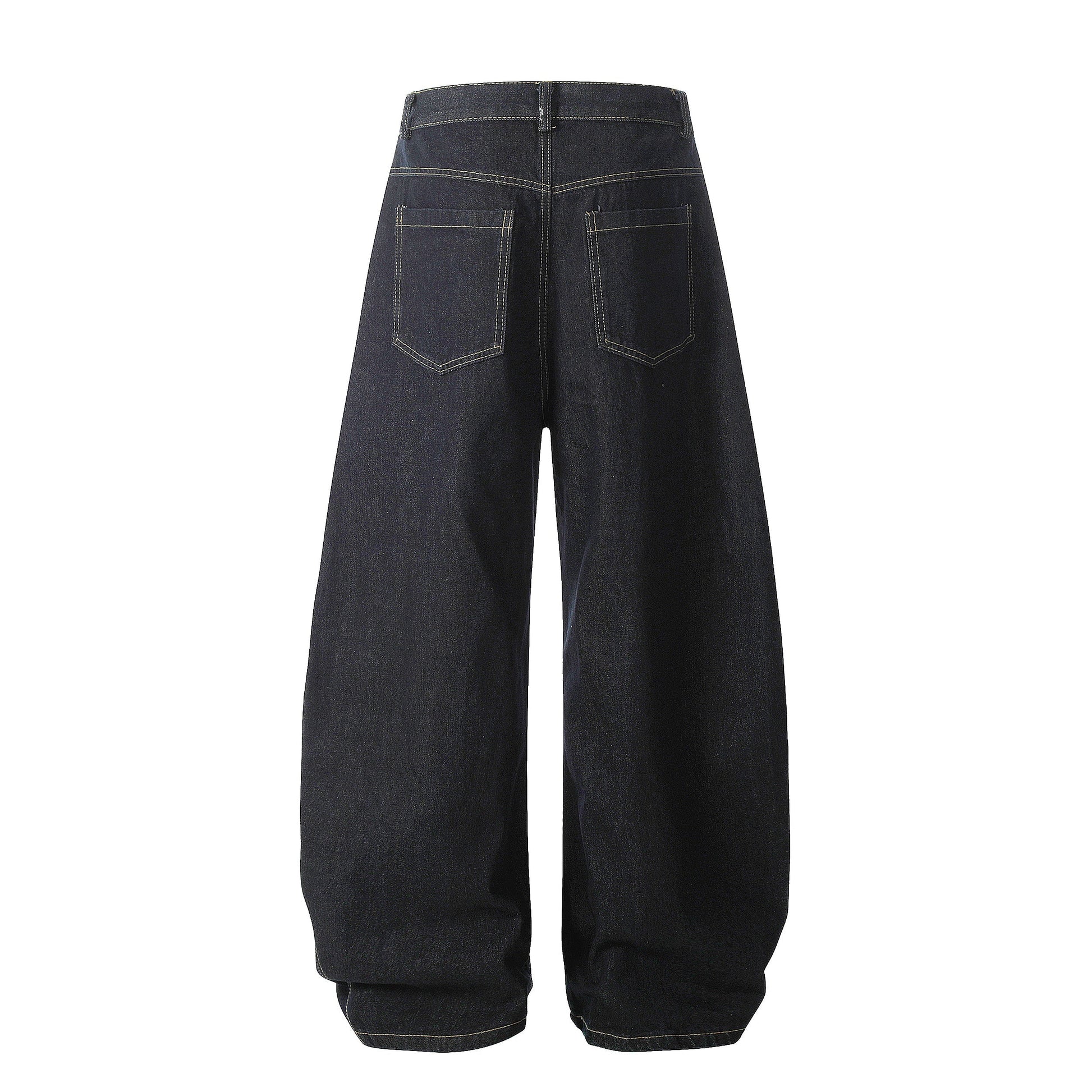 Gingham Tie Barrel Baggy Jeans - Sculptural Gingham Detail Denim | LuxuryUrbanwear - Luxuryurbanwear