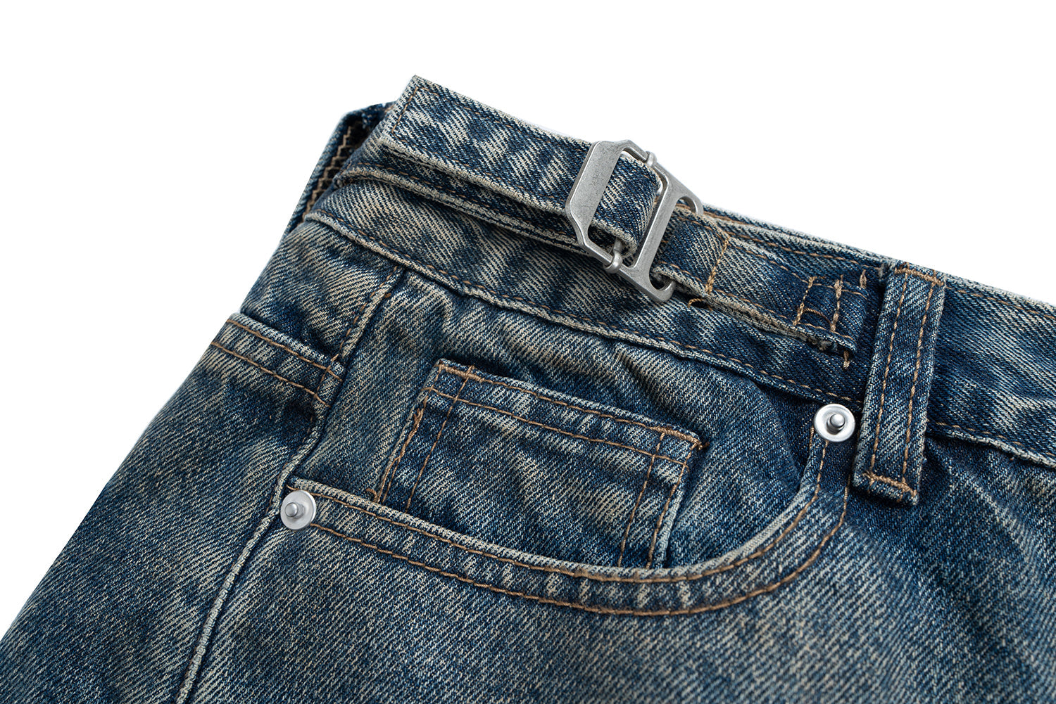 Deconstructed Denim Camo Layered Jeans - Avant-Garde Streetwear | LuxuryUrbanwear - Luxuryurbanwear