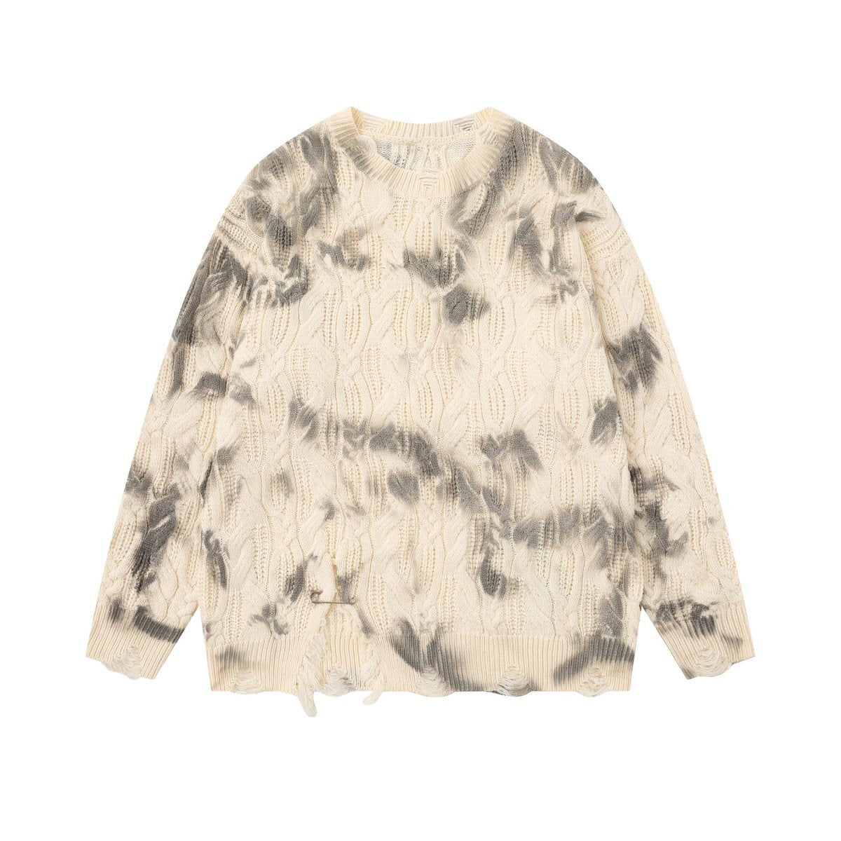 Charcoal Fade | Distressed Tie-Dye Knit Pullover - Luxuryurbanwear