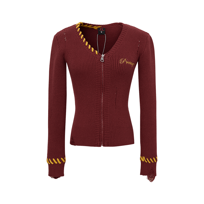 Varsity Twist | Zip-Up Ribbed Knit Cardigan - Luxuryurbanwear