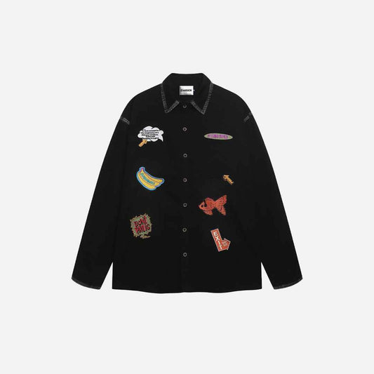 Breathable Hip Hop Embroidered Denim Shirt