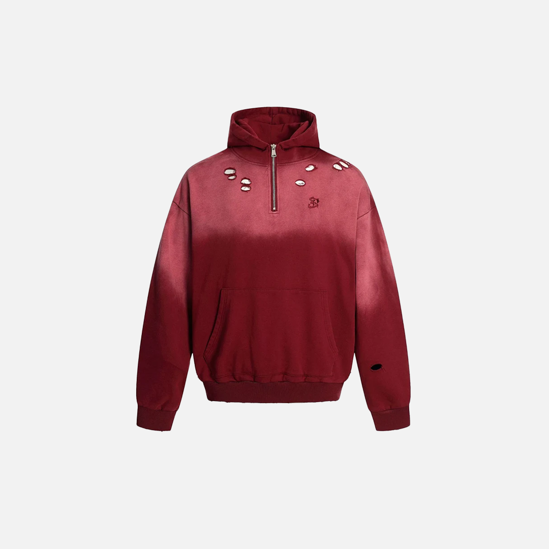 Breathable Edgy Distressed Gradient Zip-UP Hoodie - Luxuryurbanwear