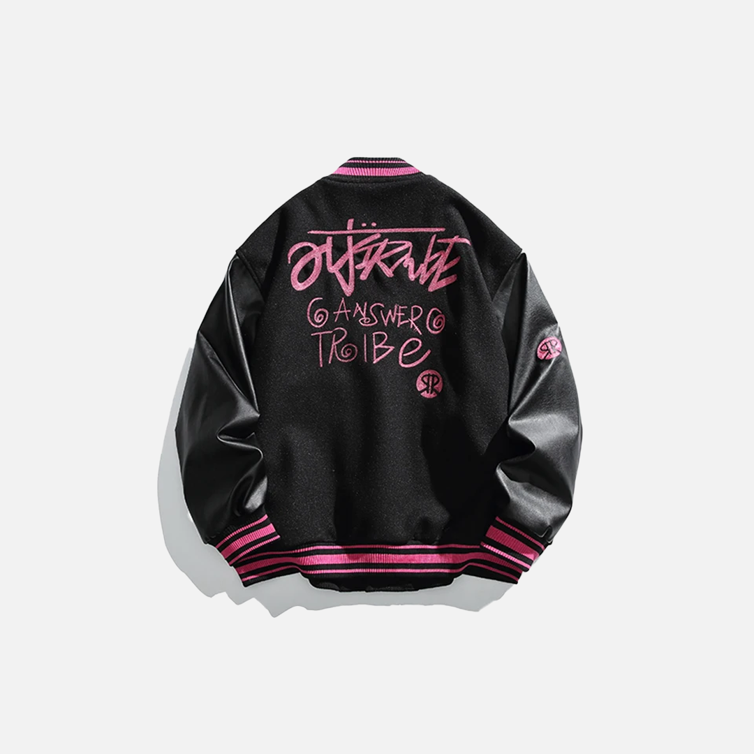 Stadium Award Letter Embroidery Varsity Leather Jacket - Luxuryurbanwear