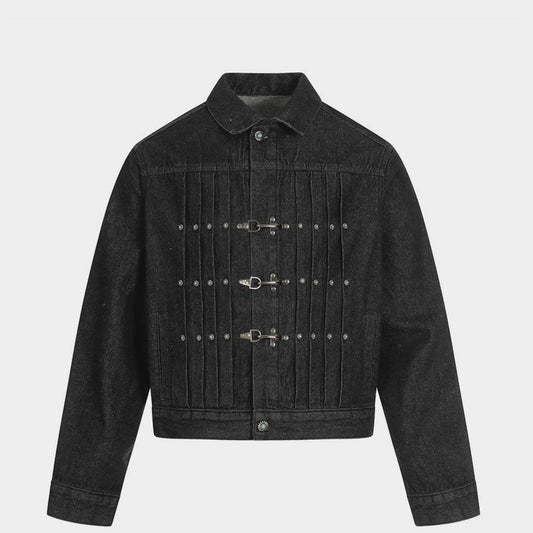 Pleated Denim | Metal Button Jacket - Luxuryurbanwear