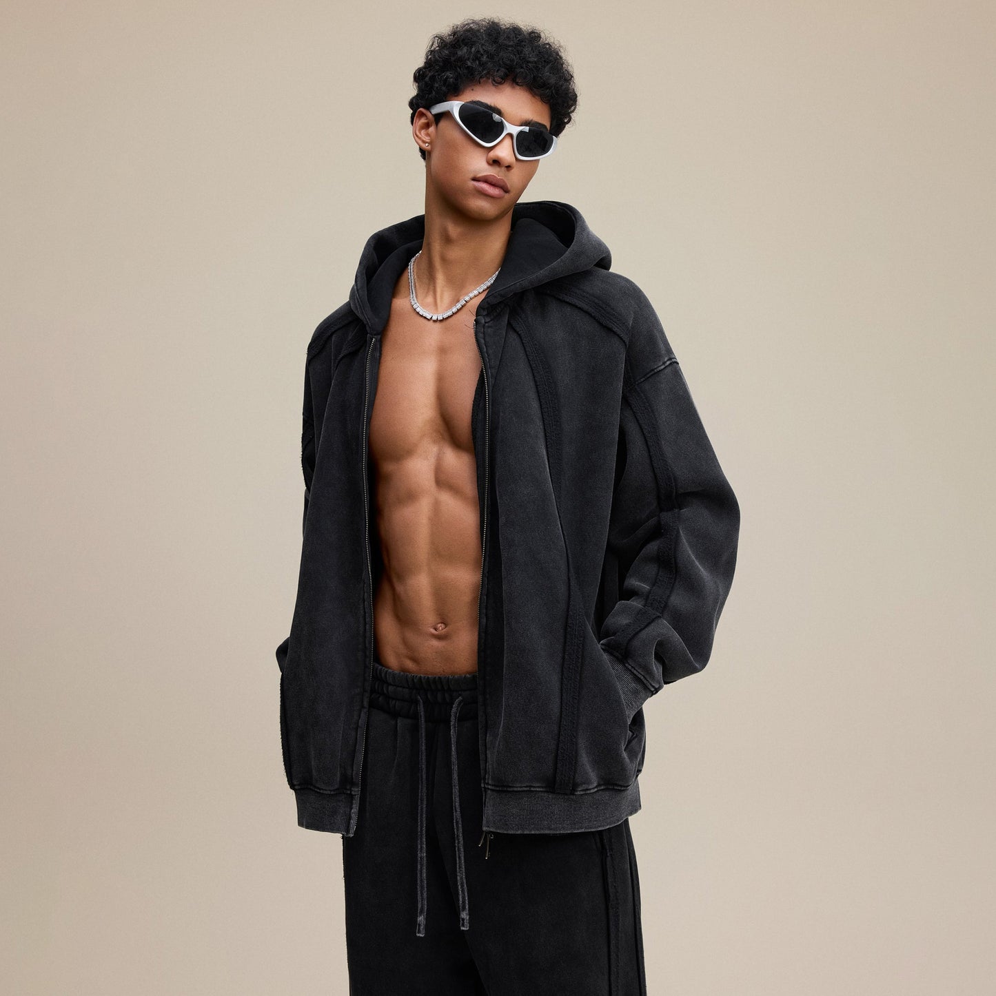 Structured Panel | Baggy Zip-Up Hoodie - Luxuryurbanwear
