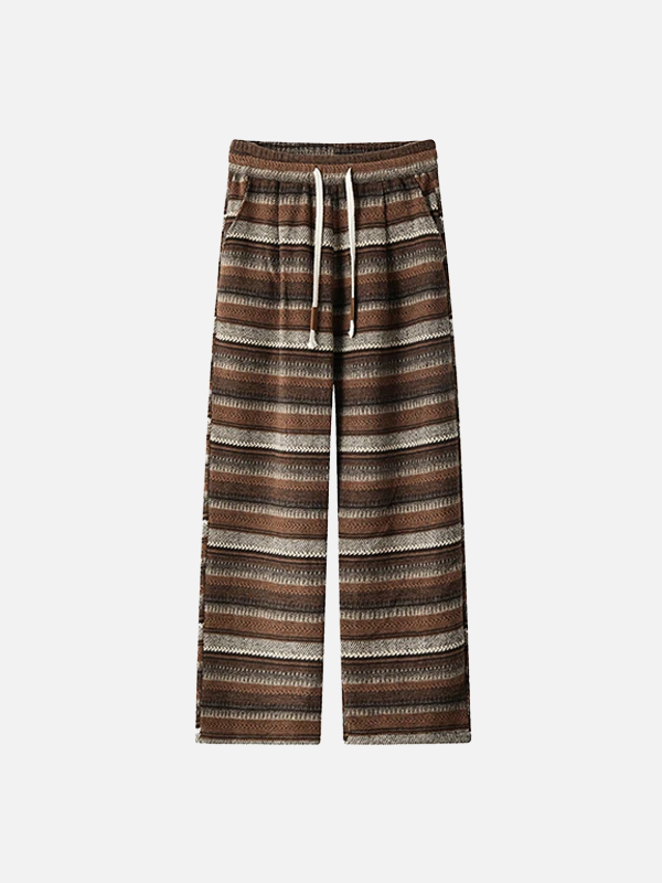 Neutral Style Striped Knit Casual Sweatpants - Luxuryurbanwear