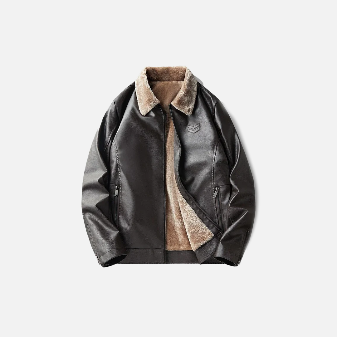 Thick Winter Fleece Lined Furr Collar Leather Jacket - Luxuryurbanwear