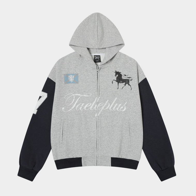 Retro Horse Varsity | Oversized Zip Up Hoodie - Luxuryurbanwear