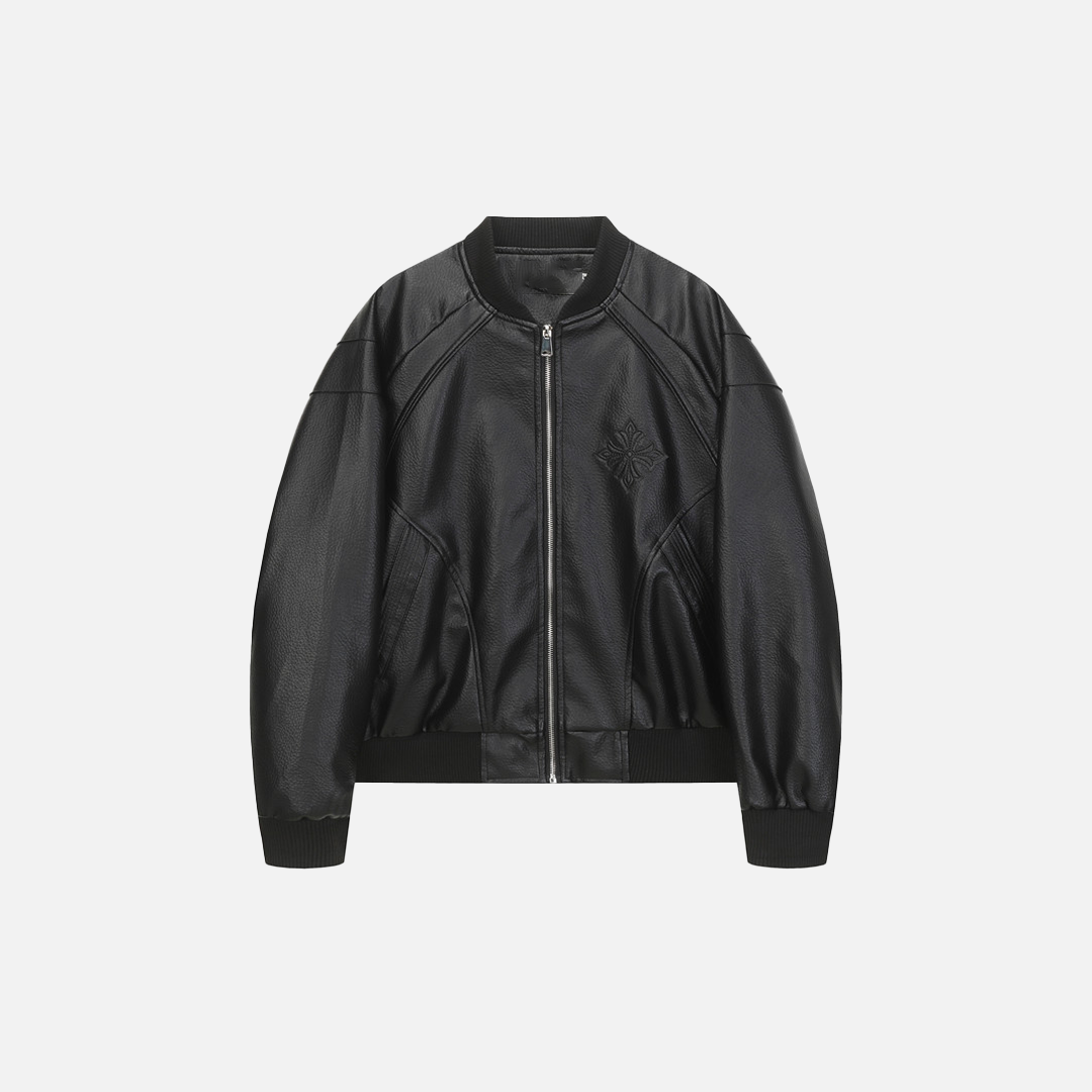 2000s Style Punk O-Neck Baseball Pu Leather Jacket - Luxuryurbanwear