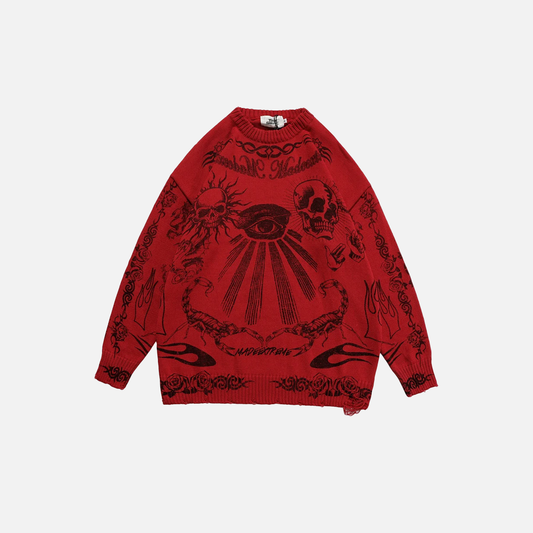 Effortless Rose Eye Scorpion Print Knitted Sweater - Luxuryurbanwear