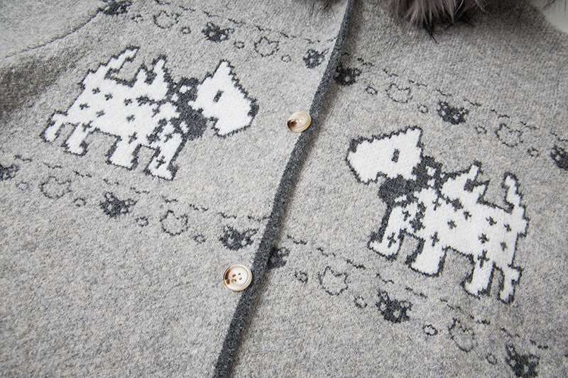 Puppy Charm | Knitted Cardigan with Faux Fur Hood - Luxuryurbanwear