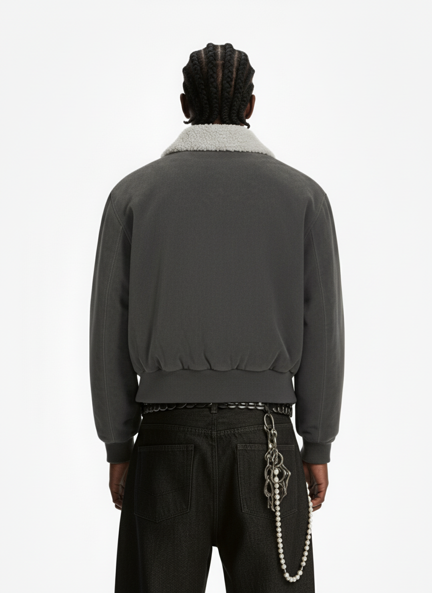 Utility Faux Shearling Collar Suede Look Zip Up Jacket - Luxuryurbanwear
