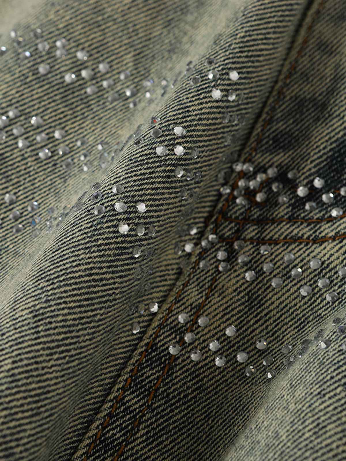 Retro Denim Rhinestone Striped Baggy Jeans