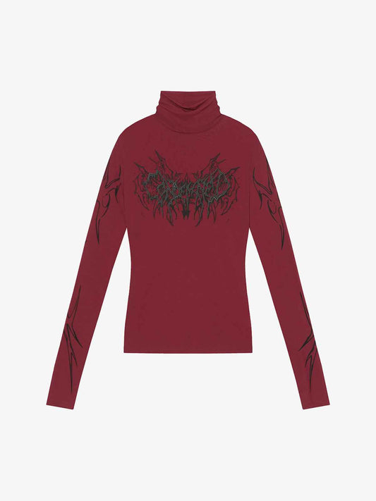 Dark Style Printed Slim Mesh Long Sleeves T-Shirt