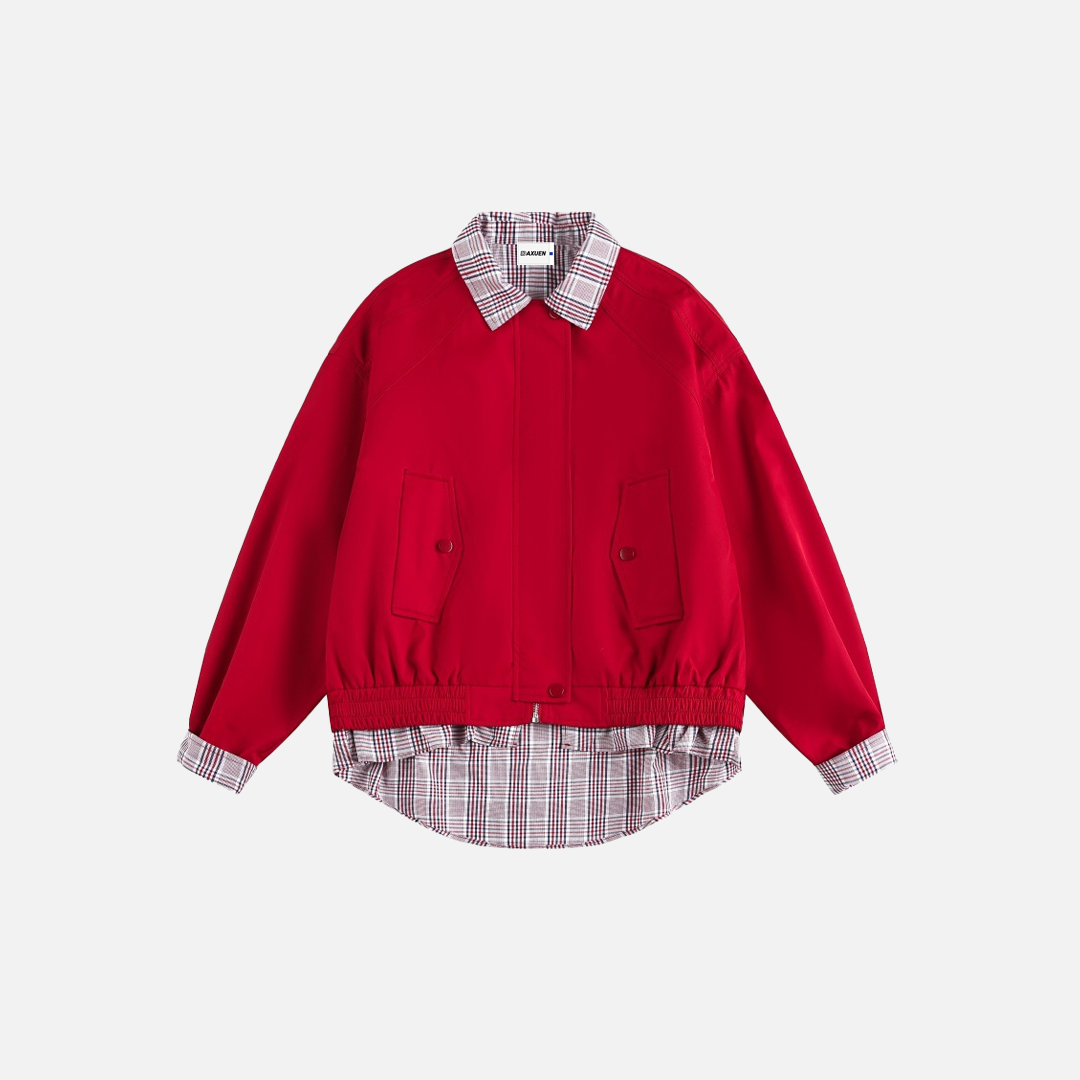 Casual Plaid Patchwork Shirt Fake Collar Jacket - Luxuryurbanwear