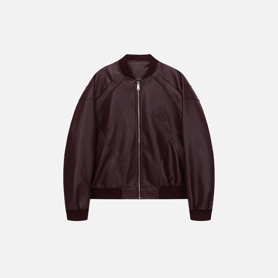 2000s Style Punk O-Neck Baseball Pu Leather Jacket - Luxuryurbanwear