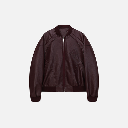 2000s Style Punk O-Neck Baseball Pu Leather Jacket - Luxuryurbanwear