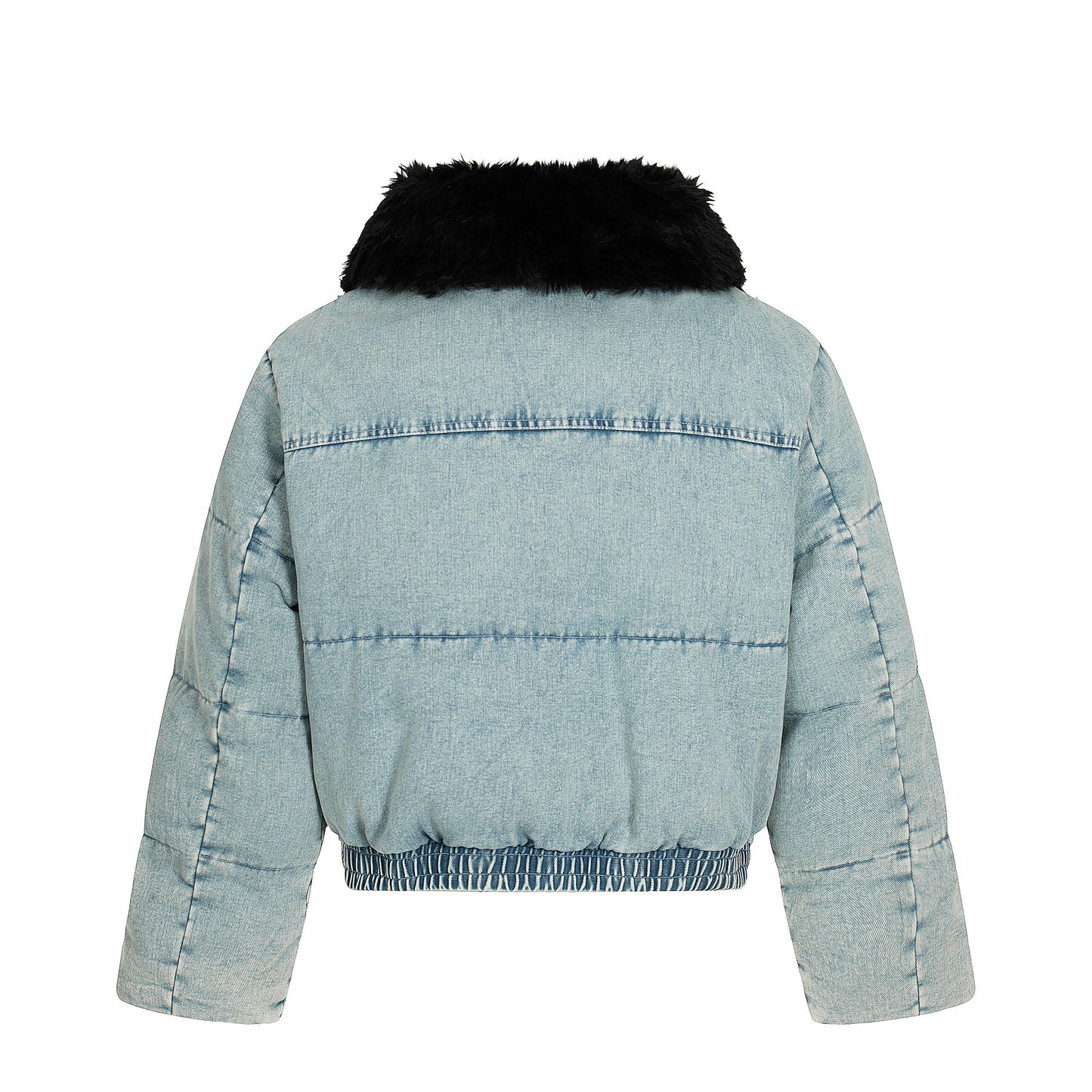 Denim Flare | Faux Fur Collar Bomber Jacket - Luxuryurbanwear