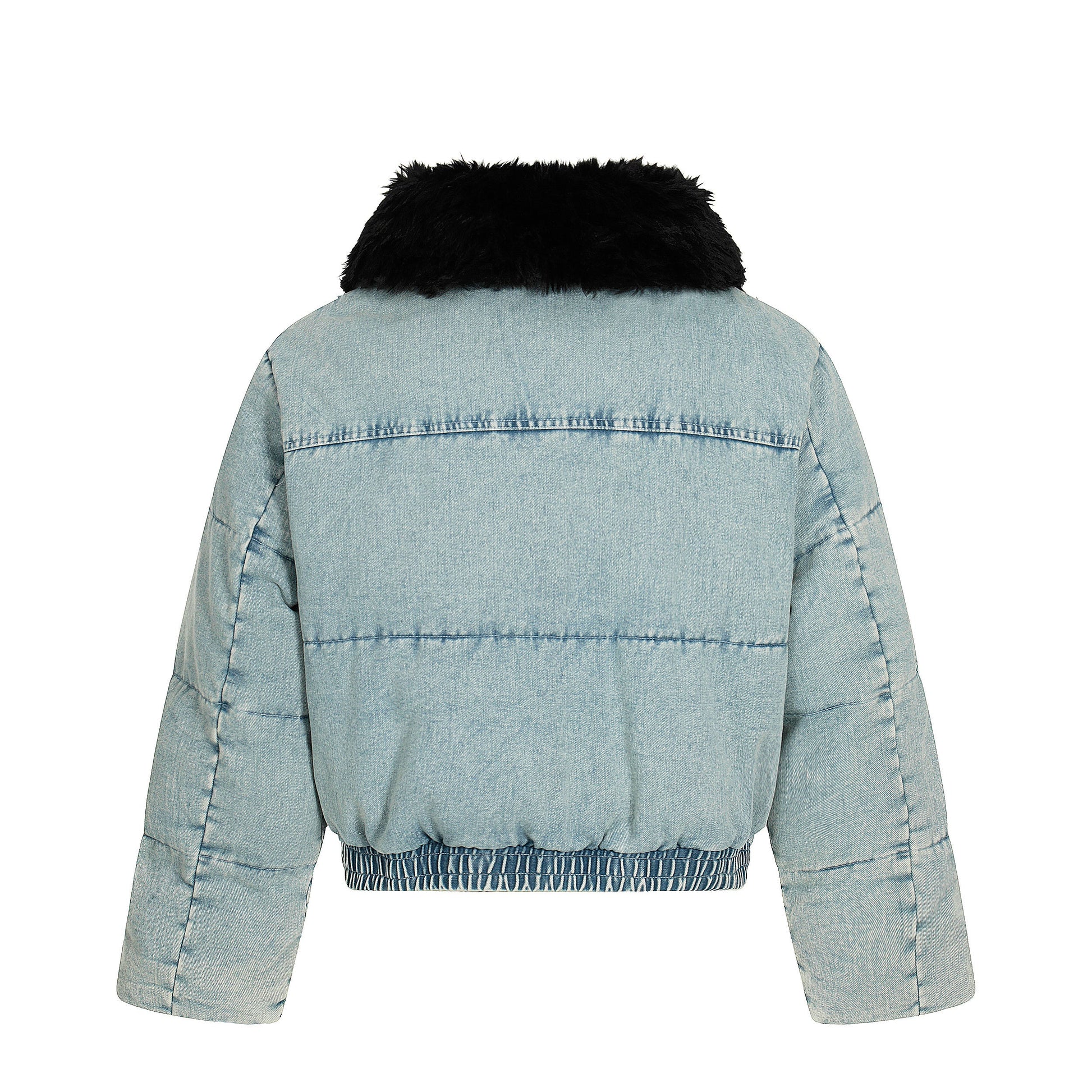 Denim Flare | Faux Fur Collar Bomber Jacket - Luxuryurbanwear