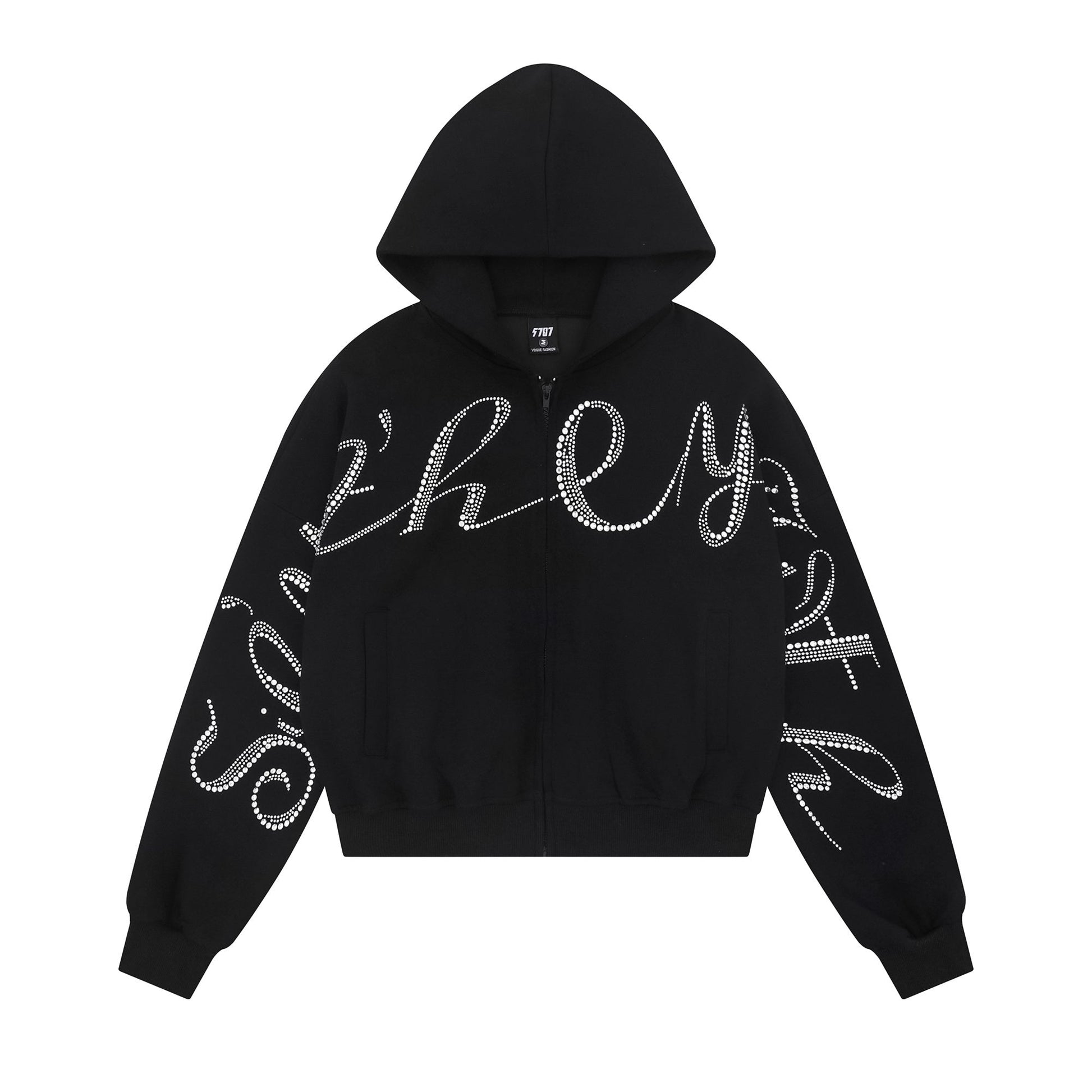 STELLAR | Rhinestone Script Zip Hoodie - Luxuryurbanwear