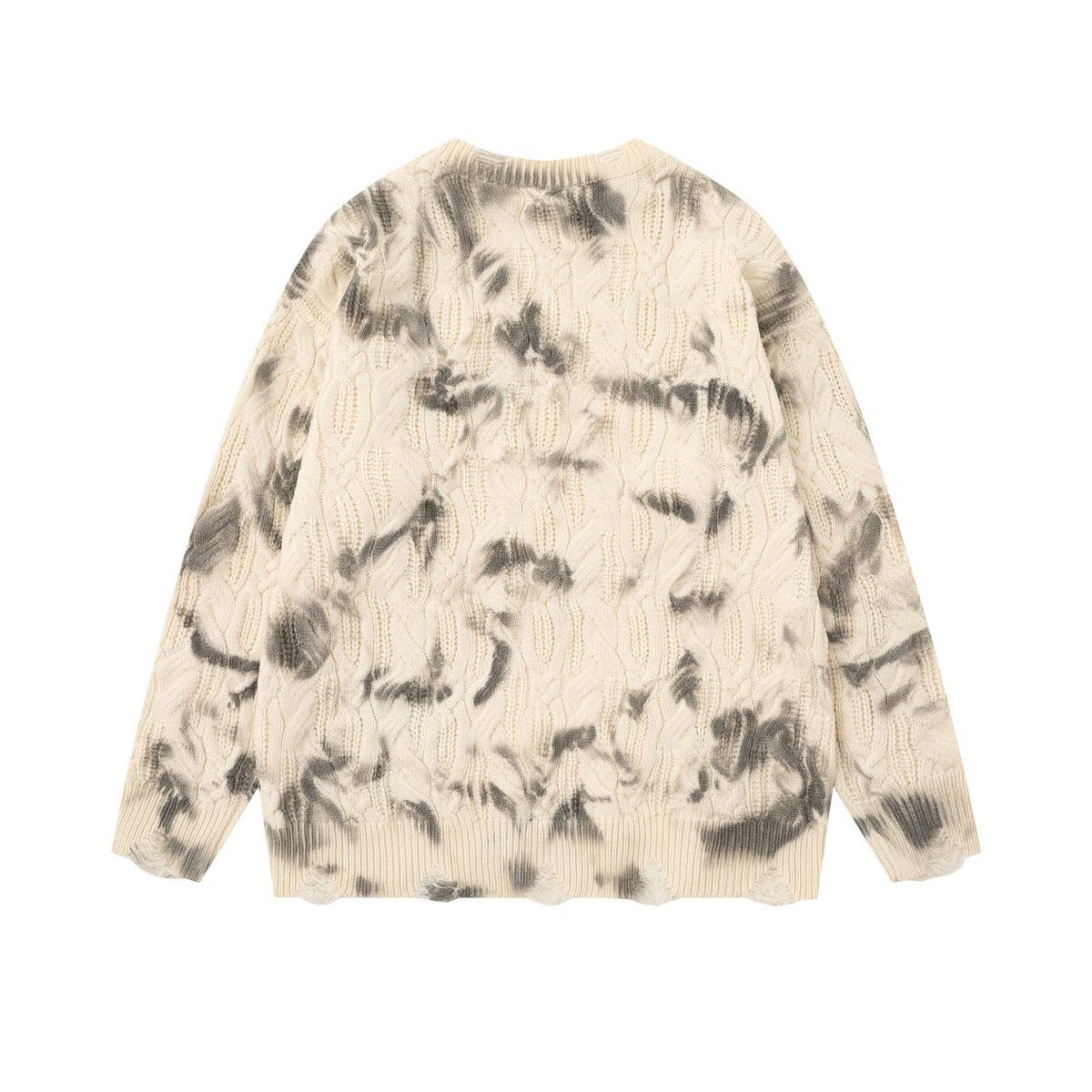 Charcoal Fade | Distressed Tie-Dye Knit Pullover - Luxuryurbanwear