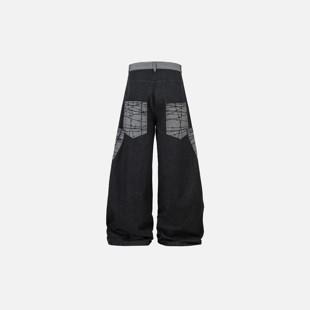 Vintage Distressed Wide Leg Denim Cargo Jeans - Luxuryurbanwear