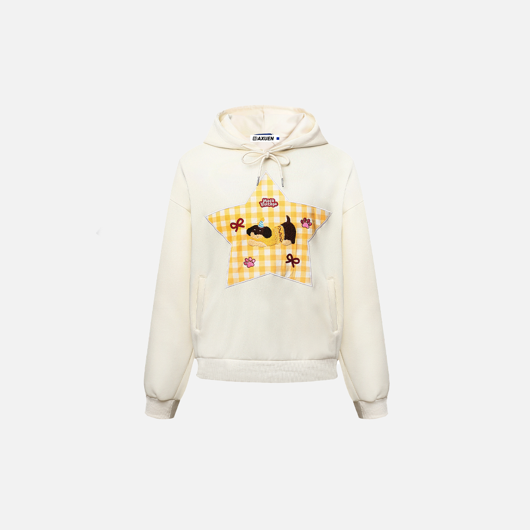 American Style Winter Vintage Star Embroidered Hoodie - Luxuryurbanwear