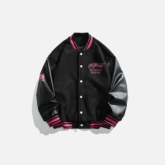 Stadium Award Letter Embroidery Varsity Leather Jacket - Luxuryurbanwear