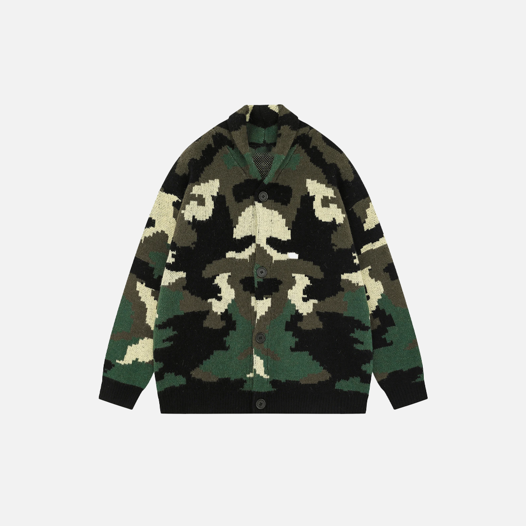 Winter Streetwear Camouflage Knitwear Cardigan - Luxuryurbanwear