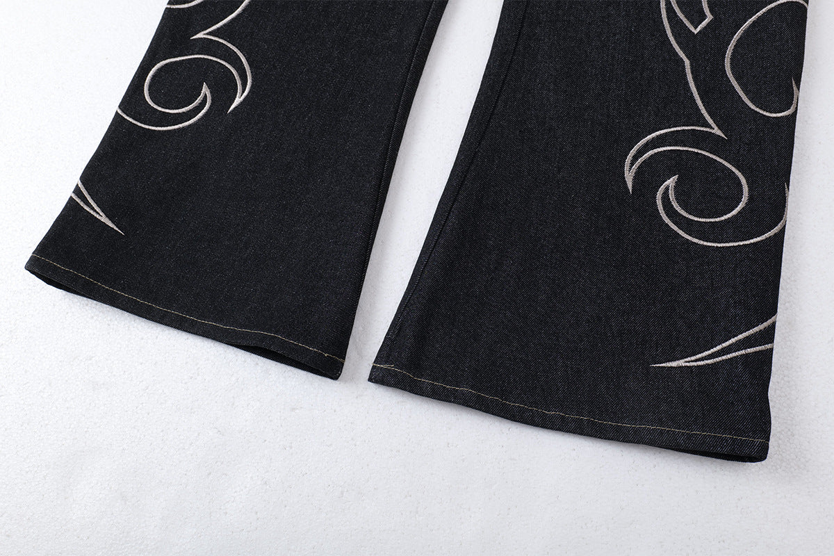 Baggy Barrel | Embroidery Wide Jeans - Luxuryurbanwear