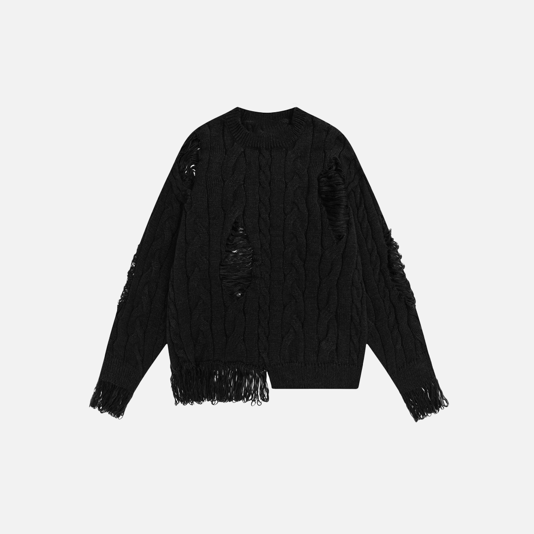 Lazy Style Crochet Ripped Crewneck Sweater - Luxuryurbanwear