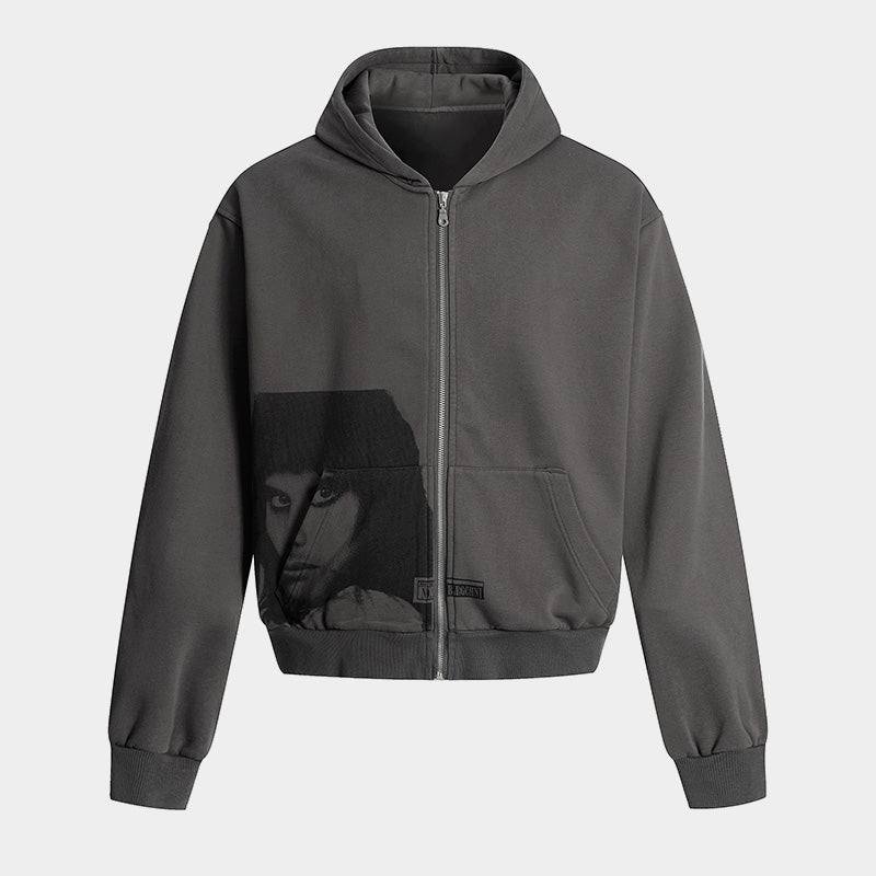 Portrait Graphic | Zip-Up Hoodie - Luxuryurbanwear