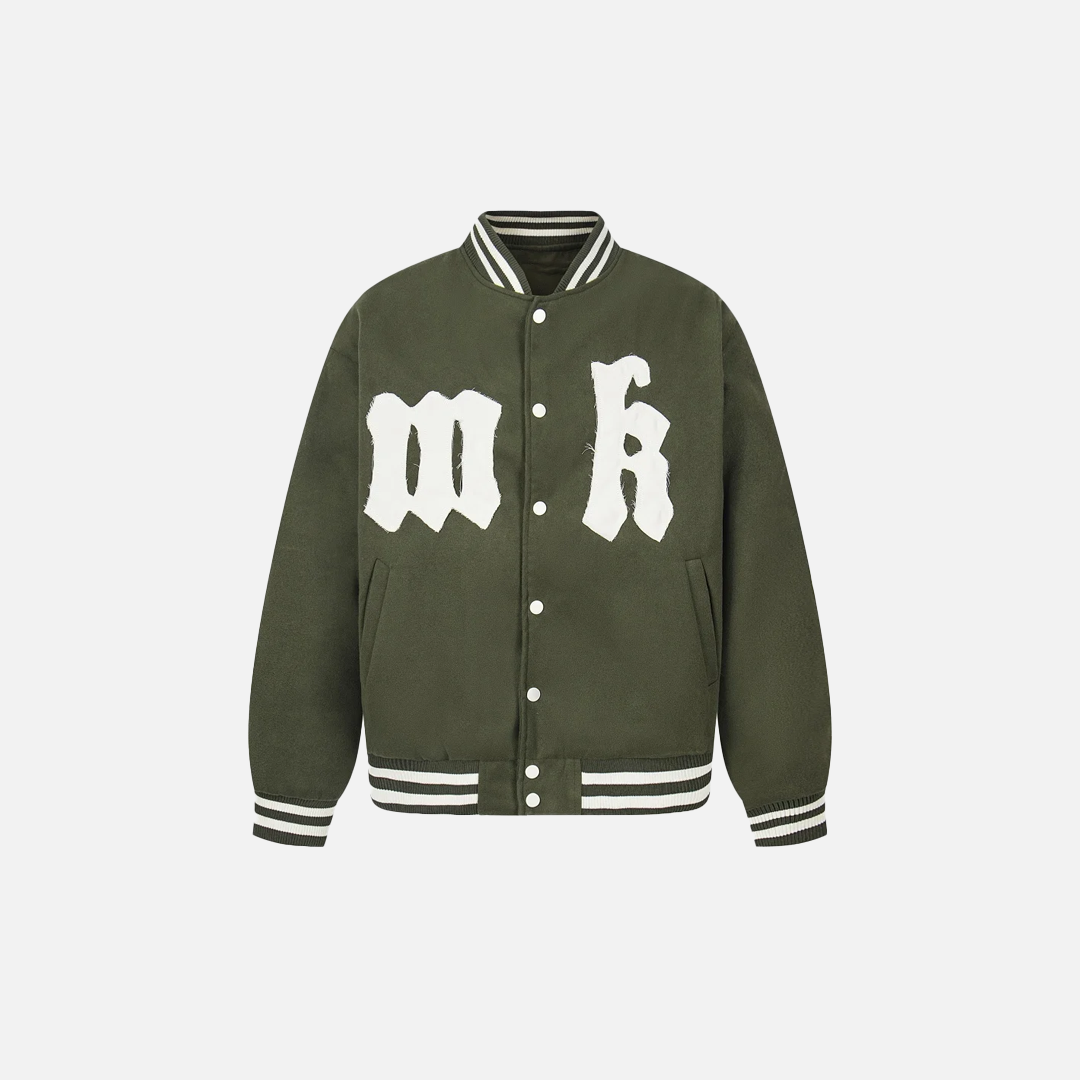 Quilted Stand Collar Letter Patch Varsity Jacket - Luxuryurbanwear