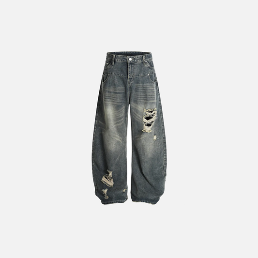 Y2K Vintage Distressed Ripped Wide Leg Jeans - Luxuryurbanwear