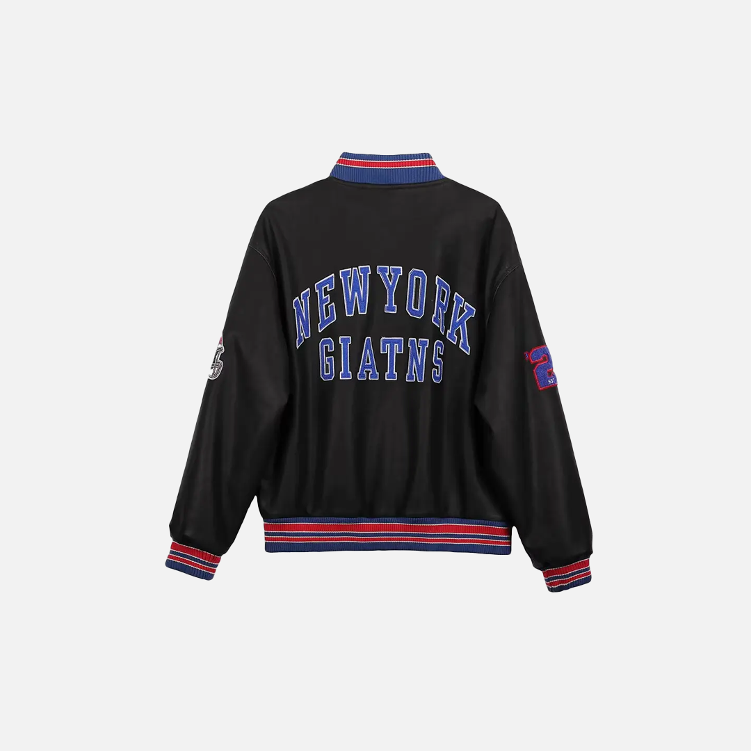 Retro Round Neck Pilot PU Leather Varsity Jacket - Luxuryurbanwear