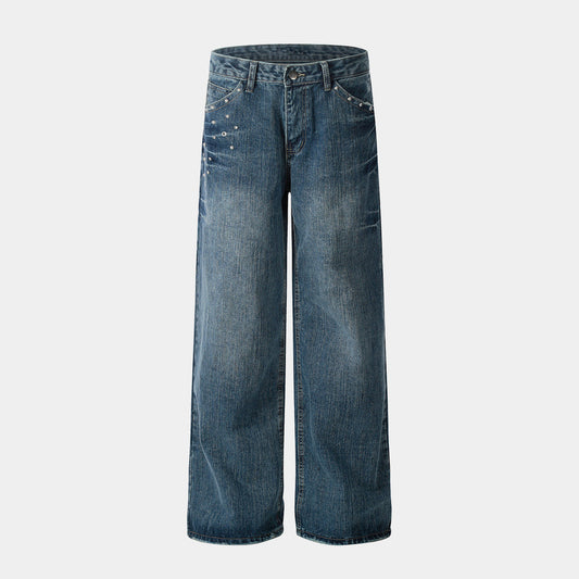 Studded Vintage Denim | Straight Jeans - Luxuryurbanwear