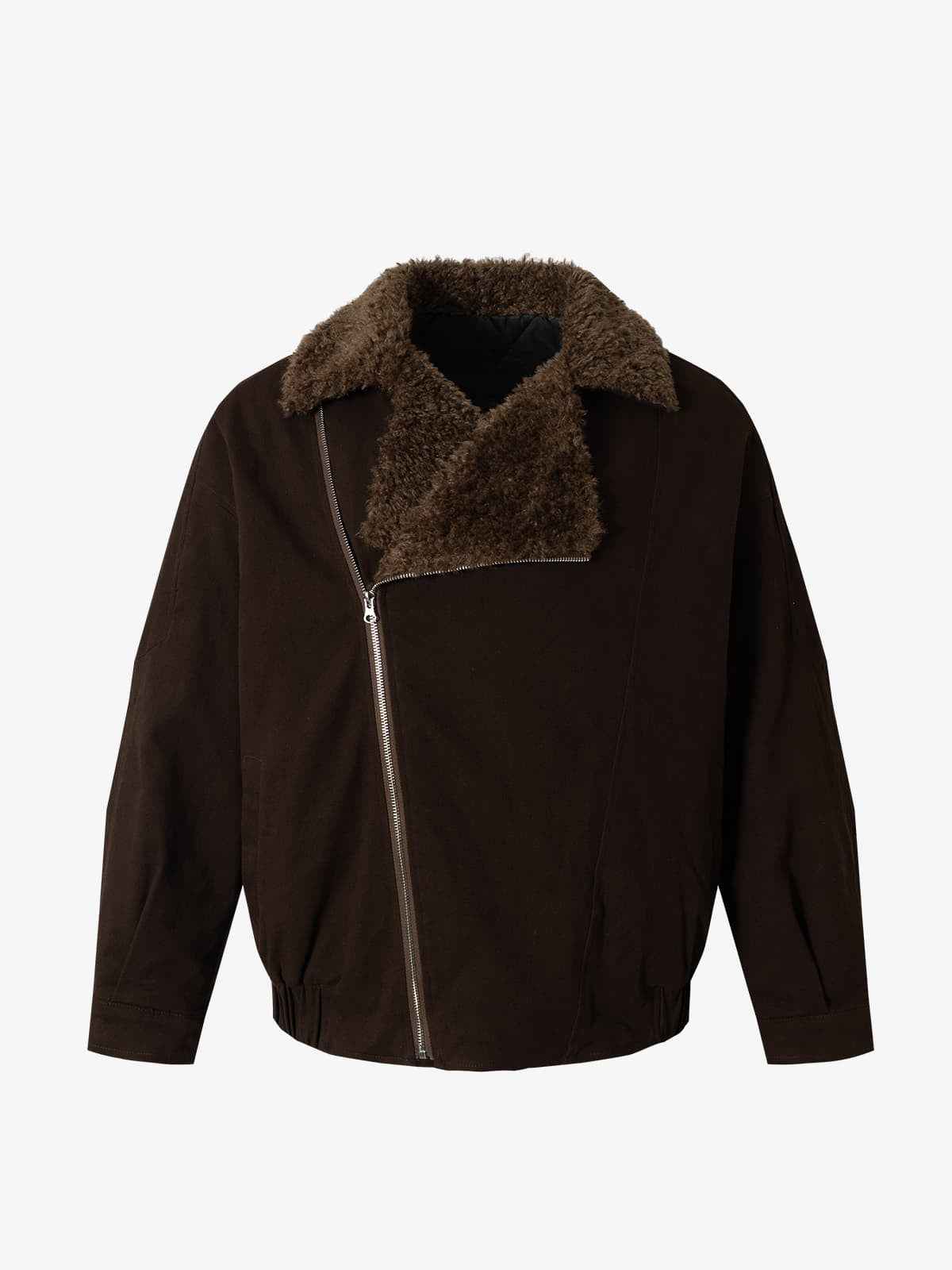 Street Punk Oblique Zipper Lambswool Collar Quilted Jacket