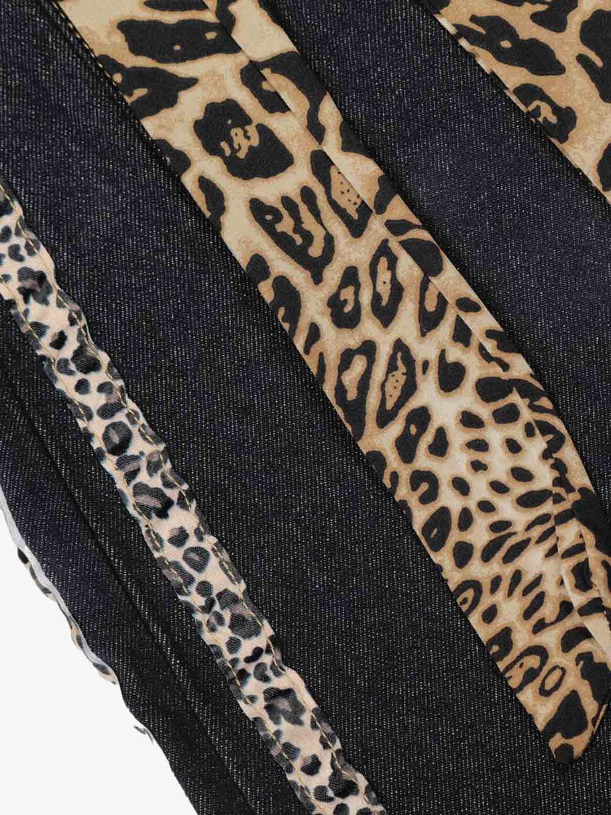 Leopard Side Panel Tie Belt Denim Barrel Jeans - Luxuryurbanwear