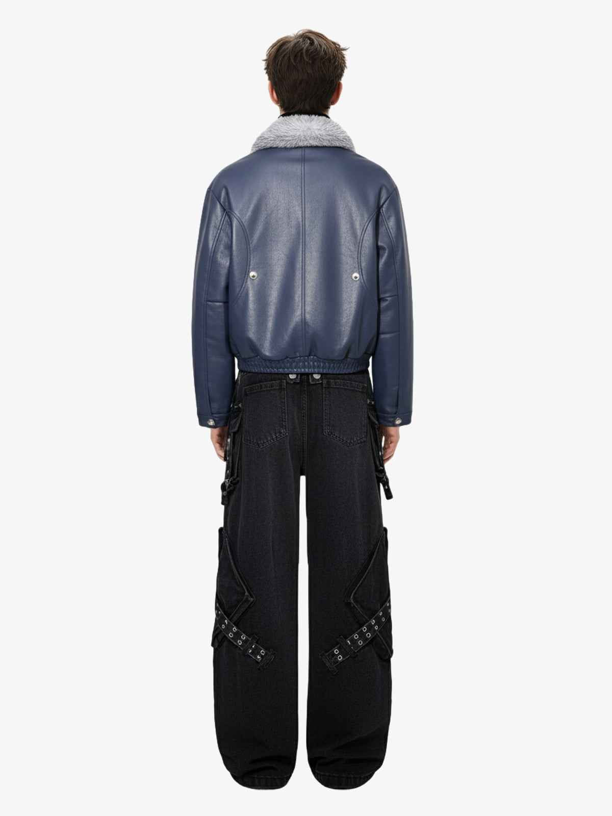 Street Fur-Trim Collar Leather Bomber Jacket