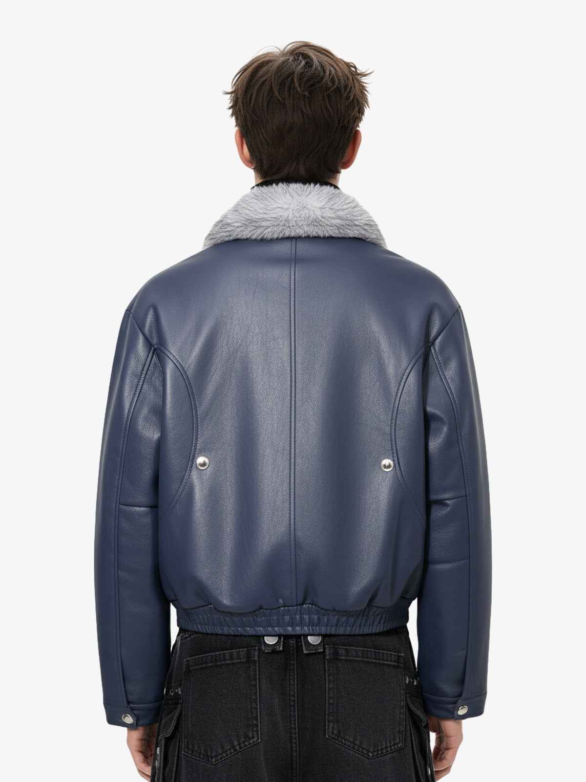Street Fur-Trim Collar Leather Bomber Jacket
