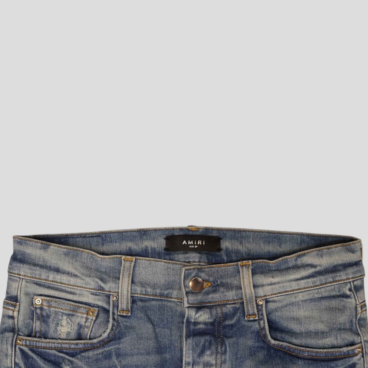 Amiri MX1 Silk PJ Patch Jeans in Light Indigo