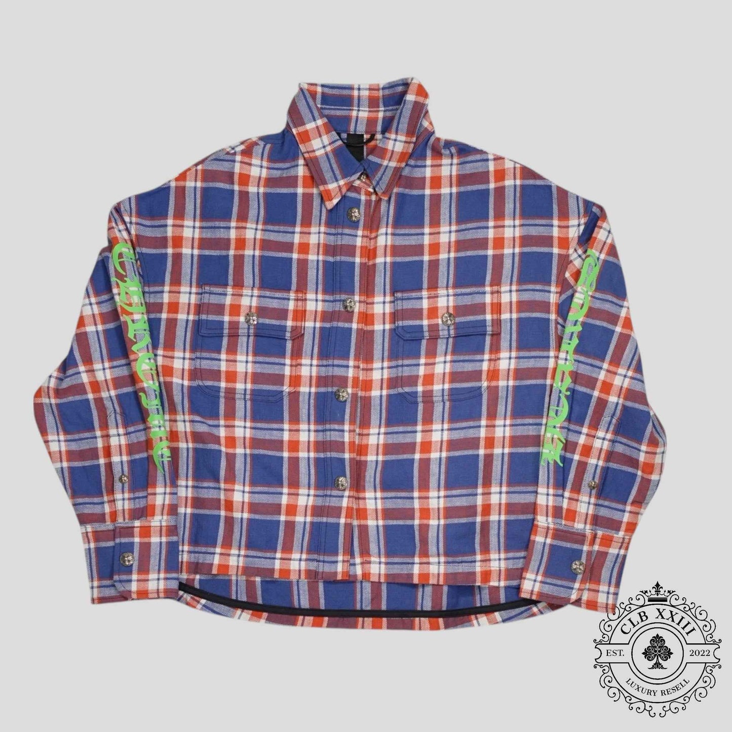 Chrome Heart Sleeve Logo Flannel Shirt in Blue/Red