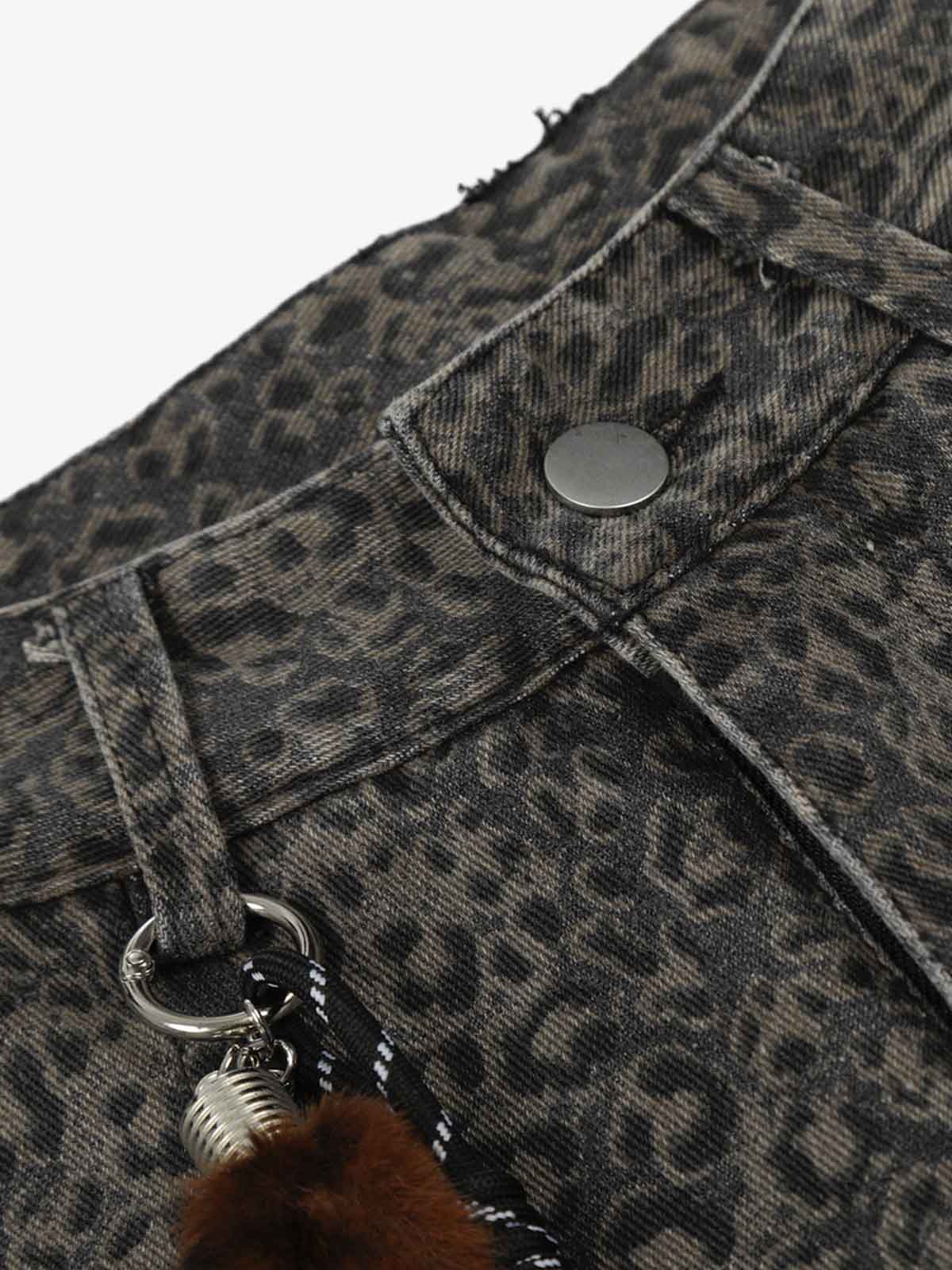 Leopard Pleated Wide Leg Denim Barrel Jeans - Luxuryurbanwear