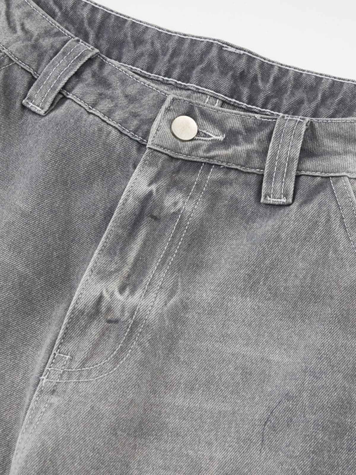 Retro Washed Distressed Curved Blade Wide-Leg Jeans