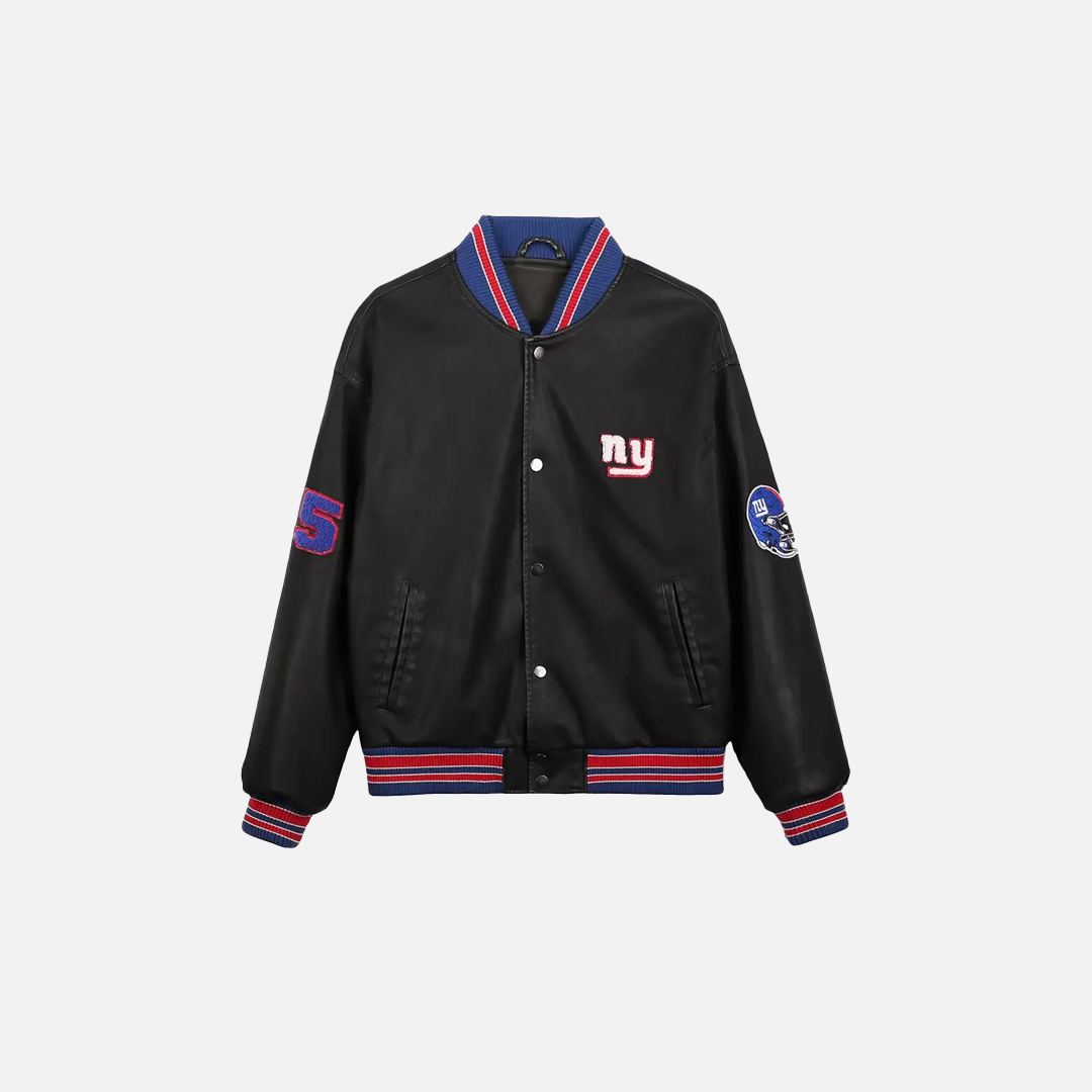 Retro Round Neck Pilot PU Leather Varsity Jacket - Luxuryurbanwear