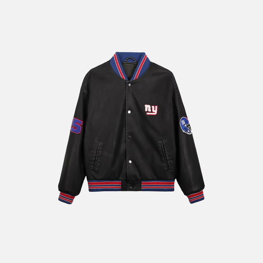 Retro Round Neck Pilot PU Leather Varsity Jacket - Luxuryurbanwear